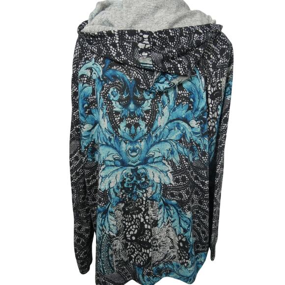 Onque Woman 1X Hooded Zippered Shirt Rhinestones Colorful Casual Plus - Picture 3 of 7